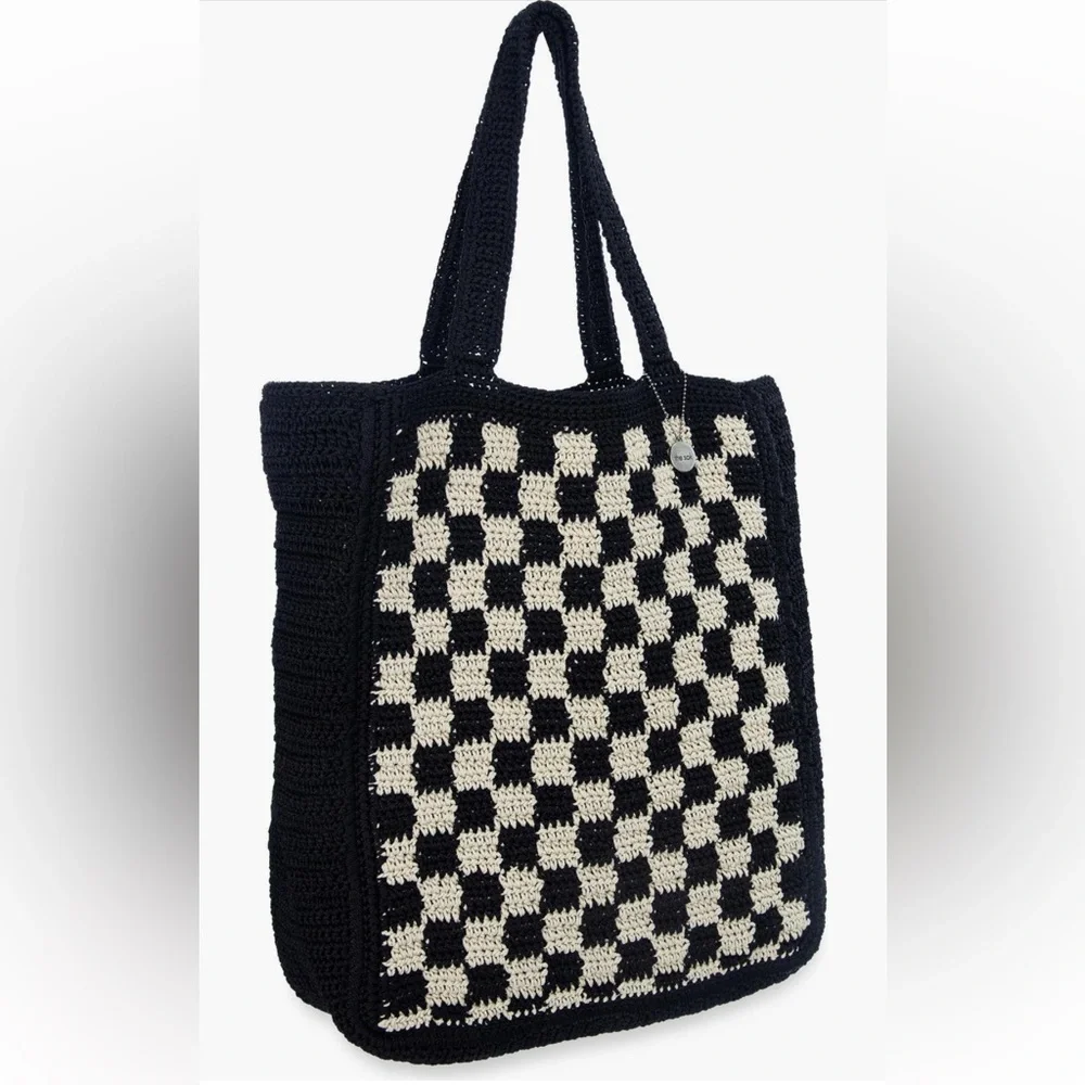 The SAK Black & Cream Check Crochet Tote Bag - Women